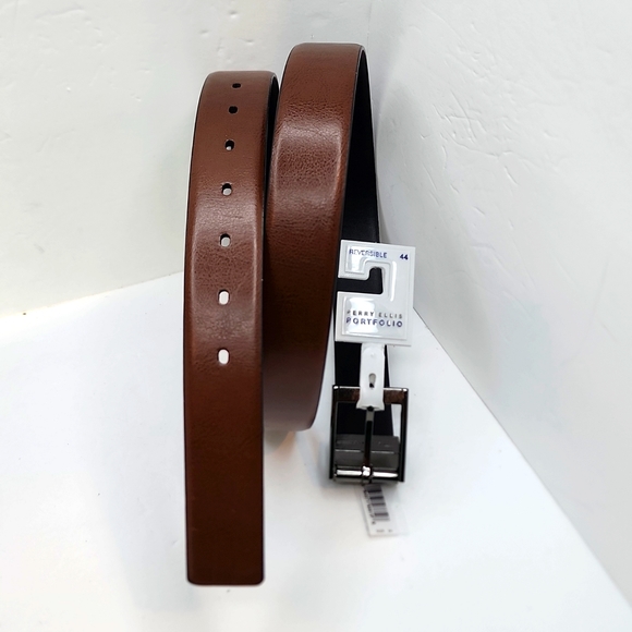 PERRY ELLIS POTFOLIO MEN'S REVERSIBLE BELT, BLACK & BROWN, SIZE 44 - Picture 6 of 8